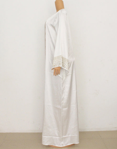 Dubai Maxi Abaya with African Print and Gold Beading